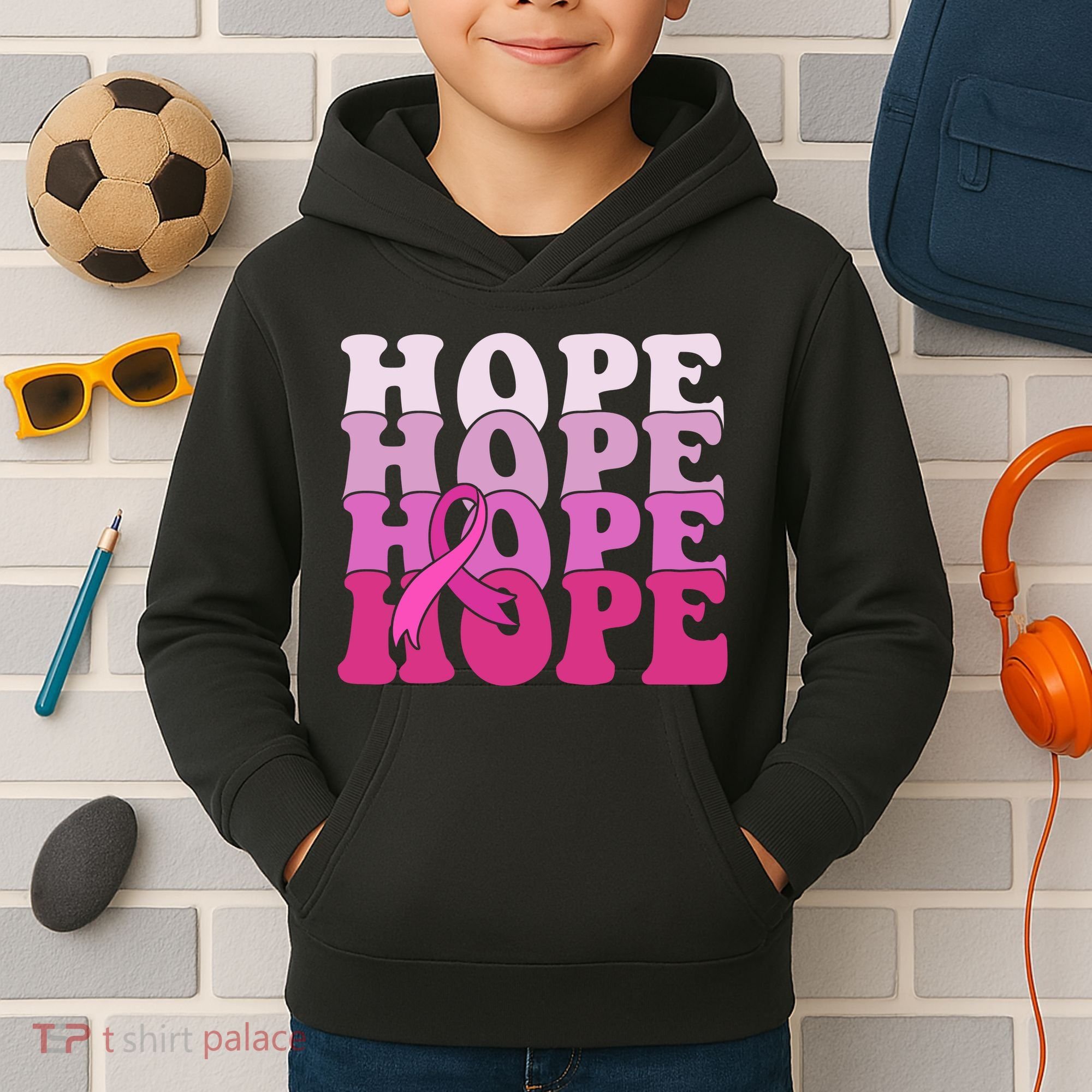 Hope Breast Cancer Awareness Ribbon Kids Hoodie