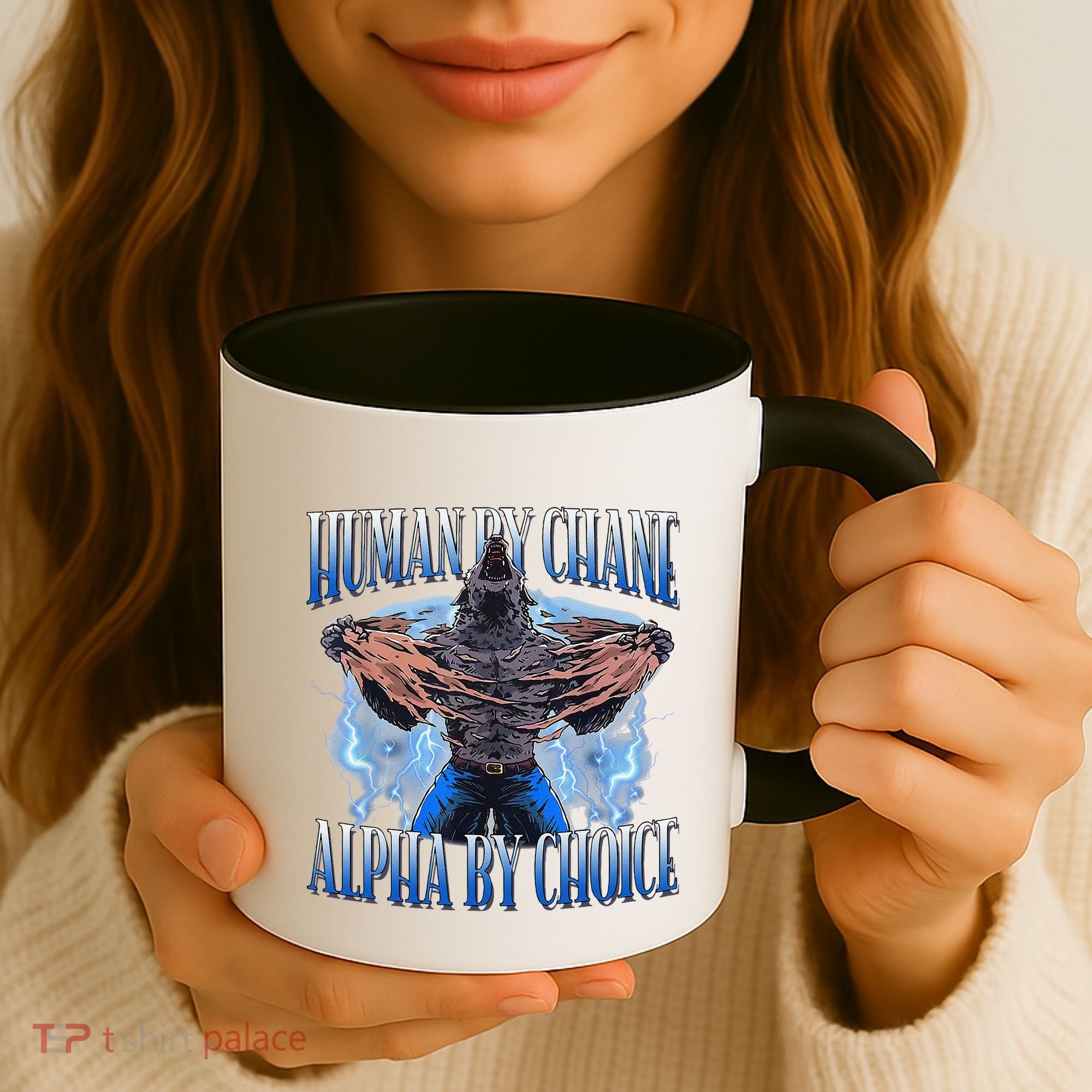 Human By Chance Alpha By Choice Cool Funny Alpha Wolf Meme Coffee Mug