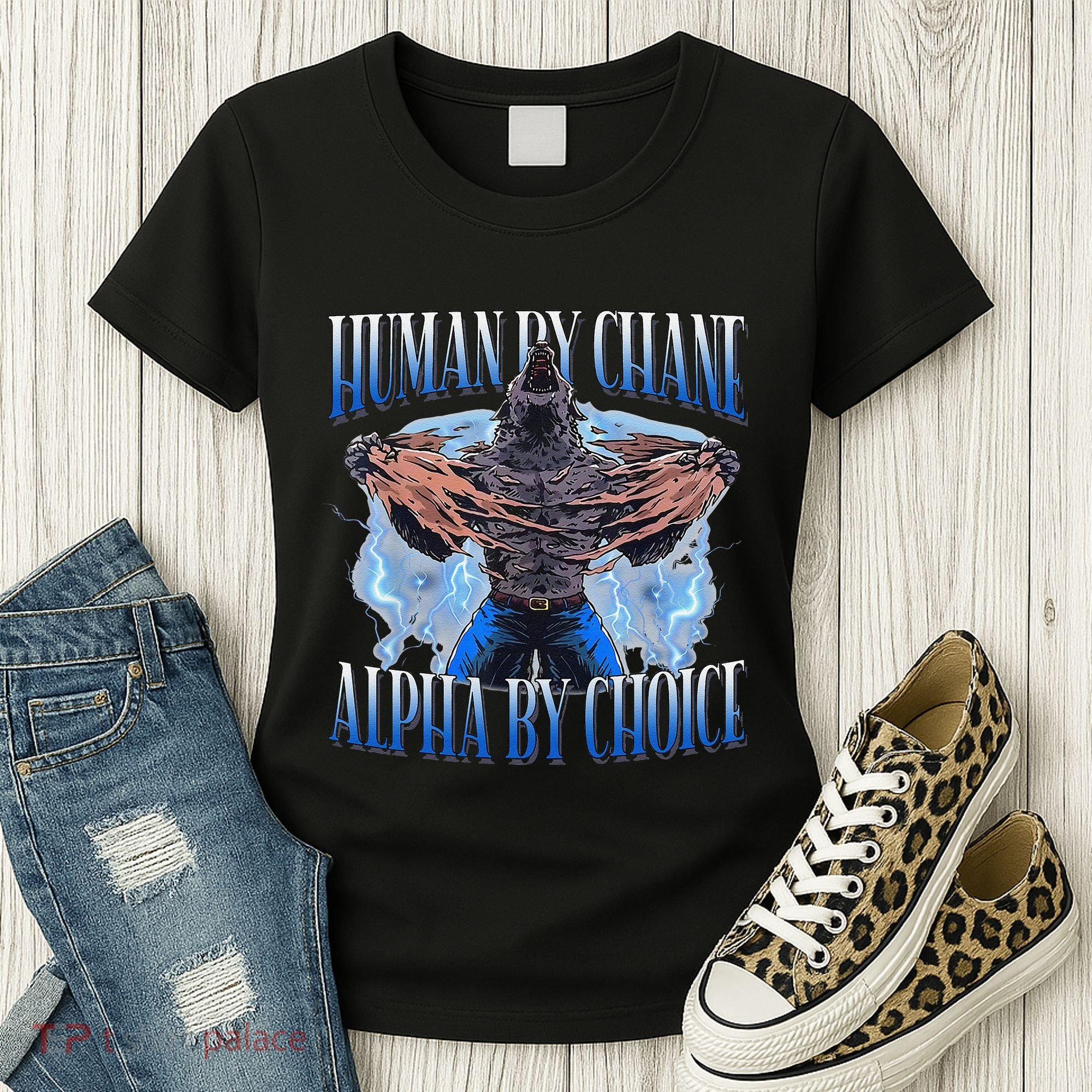 Human By Chance Alpha By Choice Cool Funny Alpha Wolf Meme Women's T-Shirt