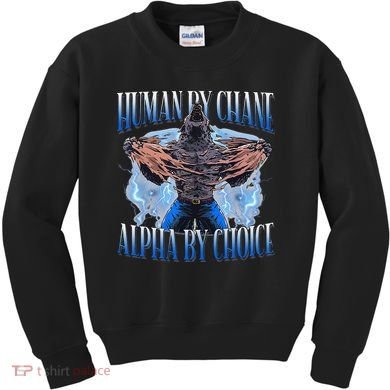 Human By Chance Alpha By Choice Cool Funny Alpha Wolf Meme Kids Sweatshirt