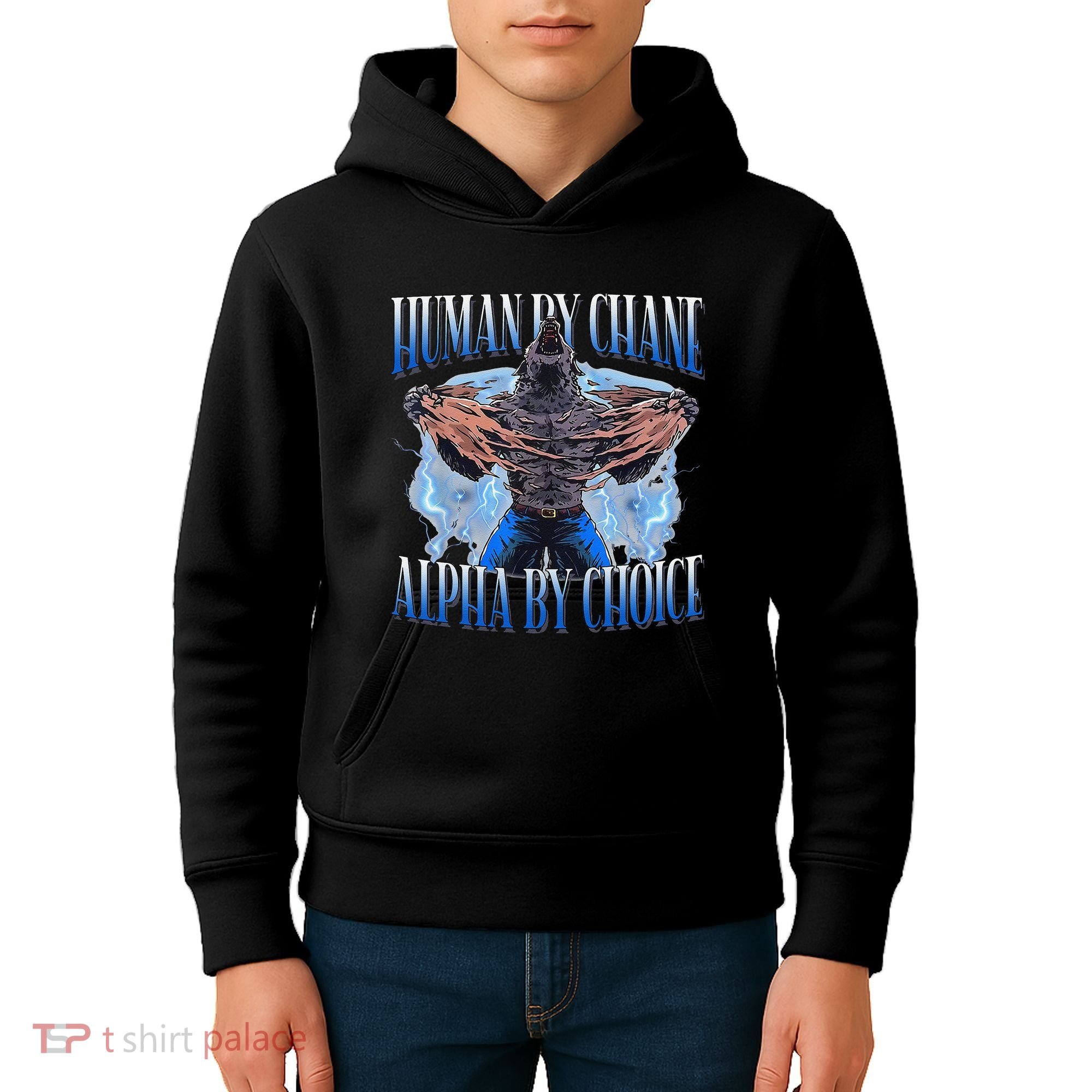 Human By Chance Alpha By Choice Cool Funny Alpha Wolf Meme Kids Hoodie