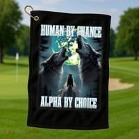 Human By Chance Alpha By Choice Funny Alpha Wolf Meme Golf Towel thumb 1