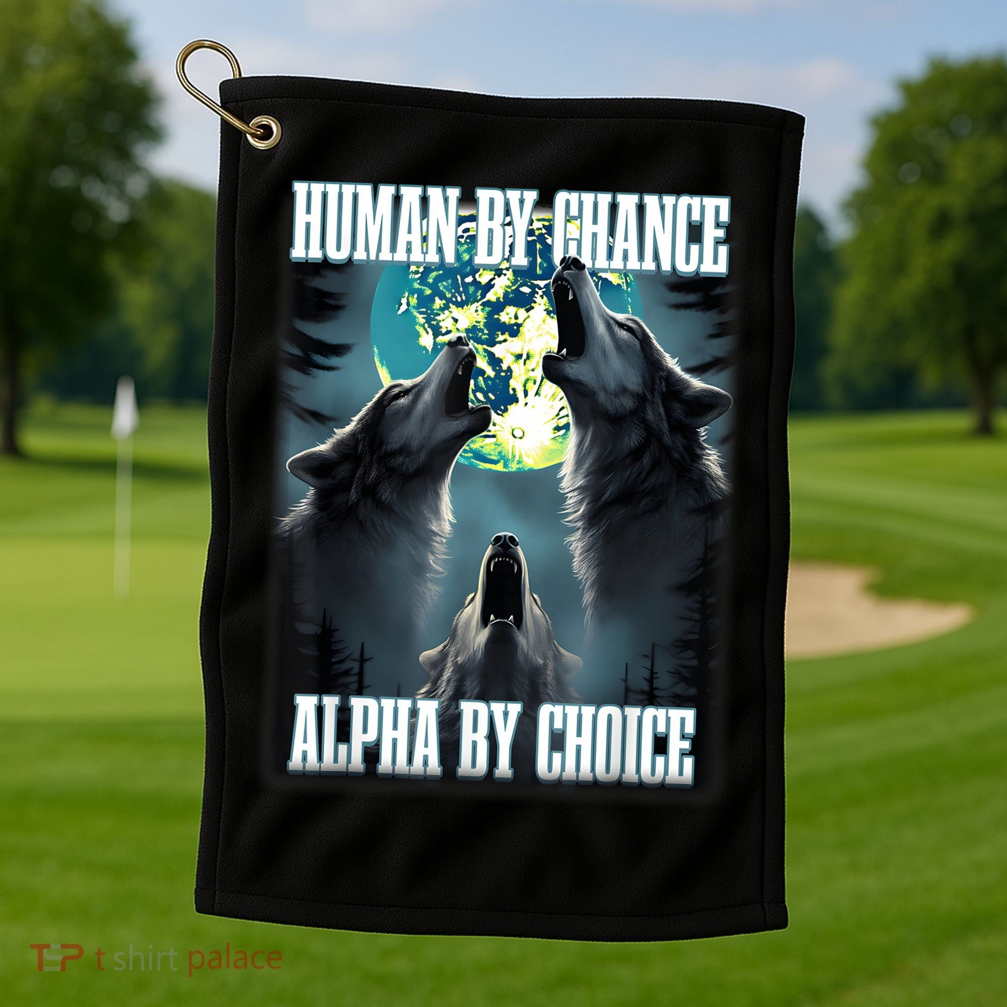 Human By Chance Alpha By Choice Funny Alpha Wolf Meme Golf Towel