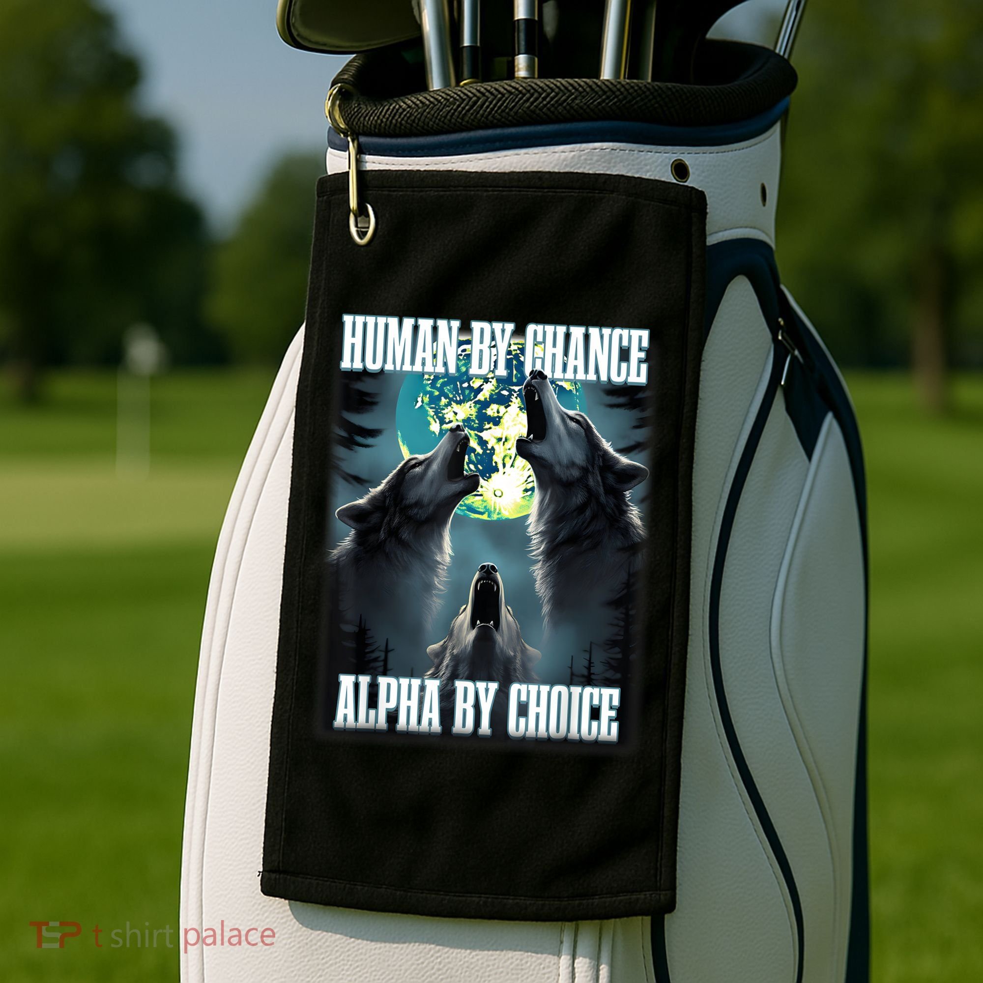 Human By Chance Alpha By Choice Funny Alpha Wolf Meme Golf Towel