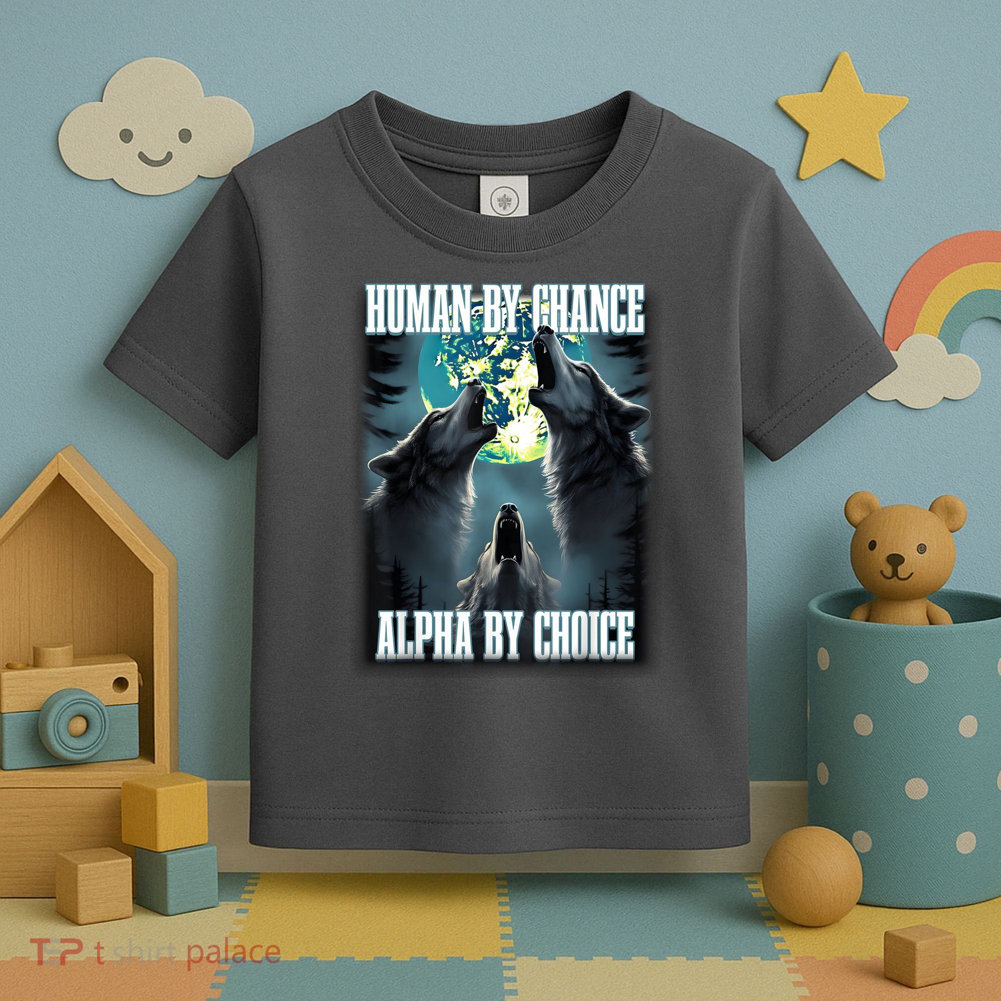 Human By Chance Alpha By Choice Funny Alpha Wolf Meme Toddler T-Shirt