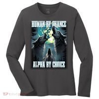 Human By Chance Alpha By Choice Funny Alpha Wolf Meme Women's Long Sleeve Shirt thumb 0