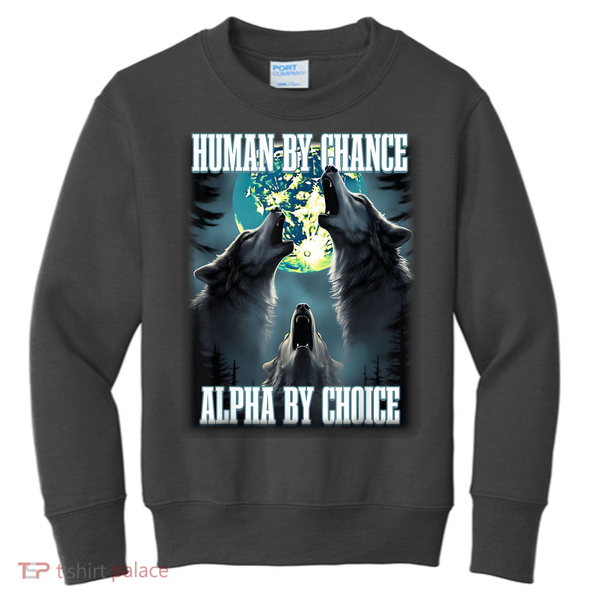Human By Chance Alpha By Choice Funny Alpha Wolf Meme Kids Sweatshirt