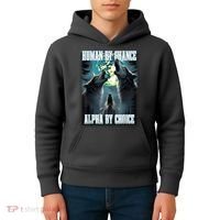 Human By Chance Alpha By Choice Funny Alpha Wolf Meme Kids Hoodie thumb 4