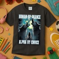 Human By Chance Alpha By Choice Funny Alpha Wolf Meme Kids T-Shirt thumb 3