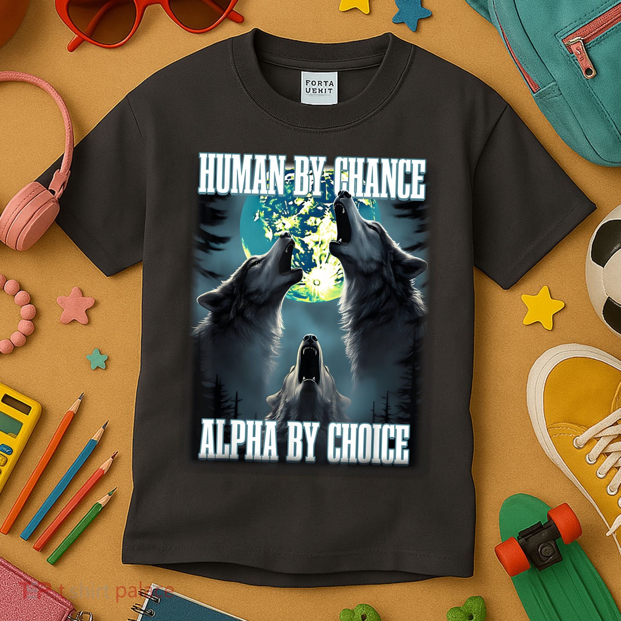 Human By Chance Alpha By Choice Funny Alpha Wolf Meme Kids T-Shirt