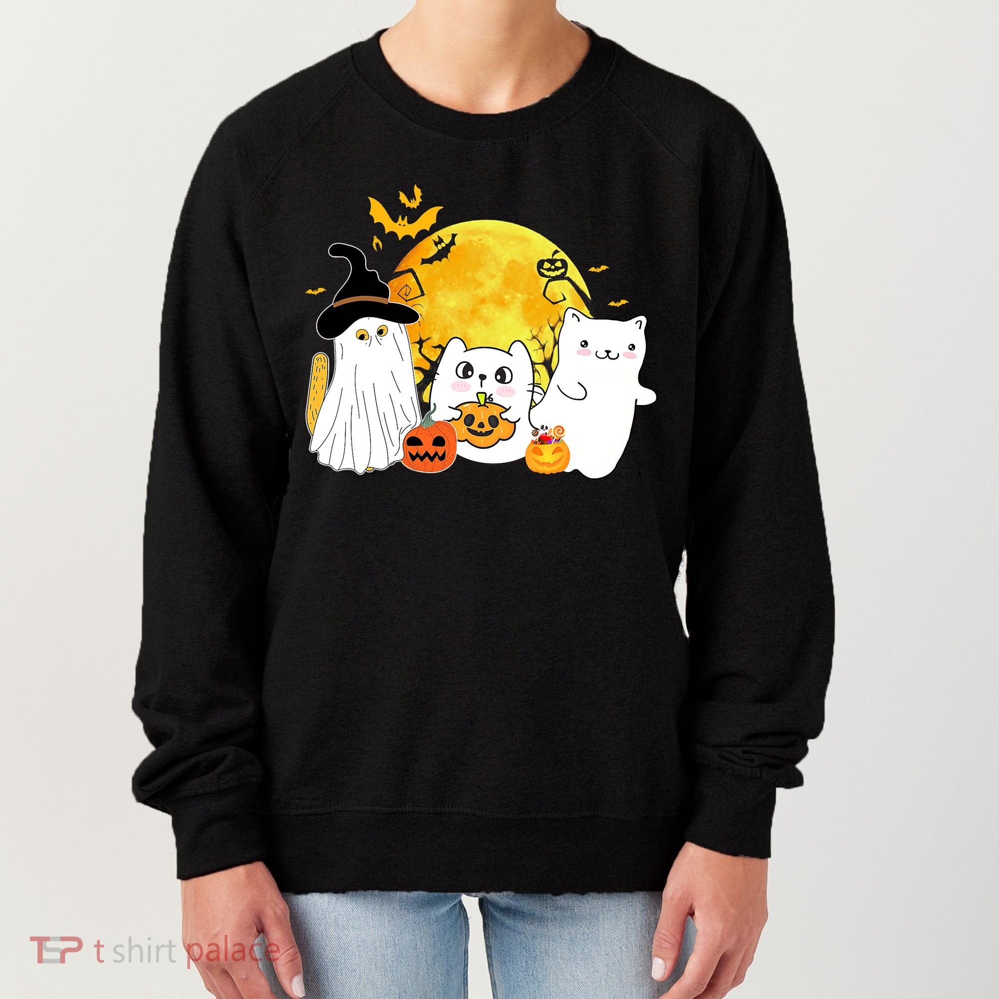 Halloween Black Cats In Ghost Costume Cute Women's Sweatshirt