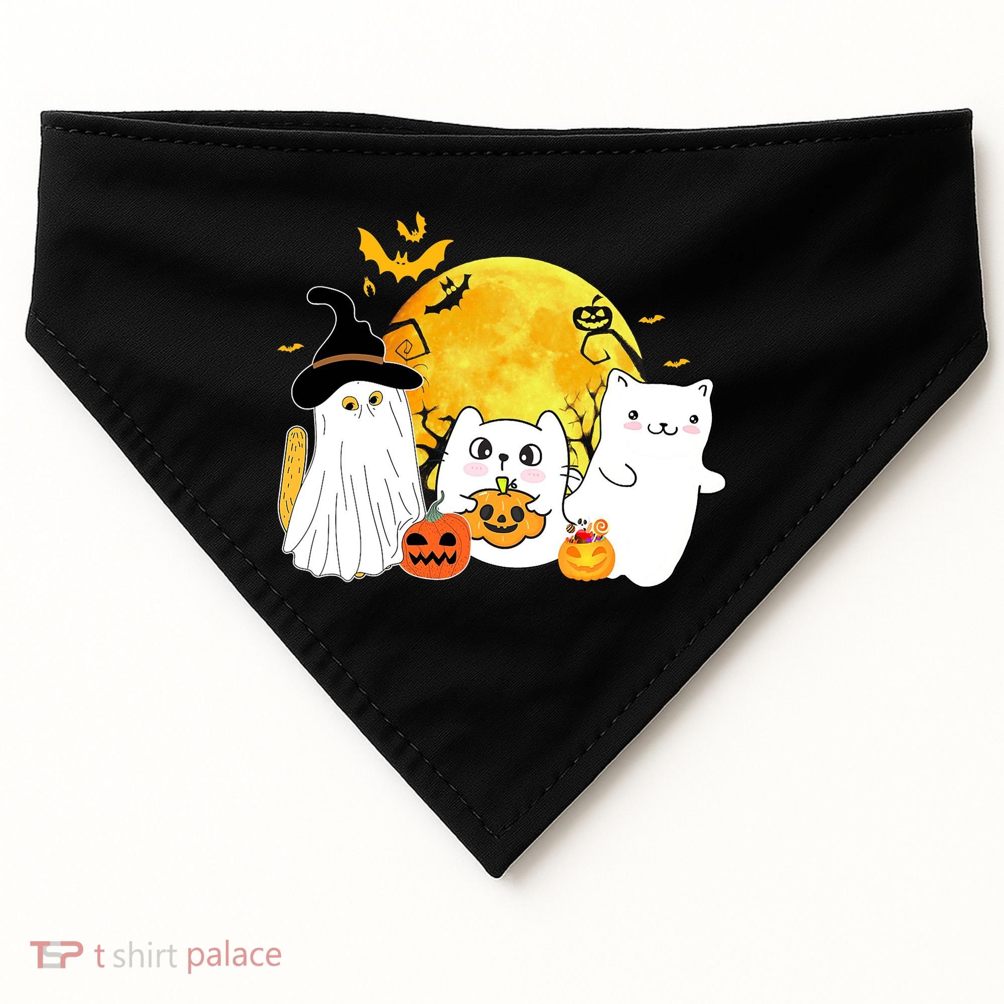 Halloween Black Cats In Ghost Costume Cute USA-Made Doggie Bandana