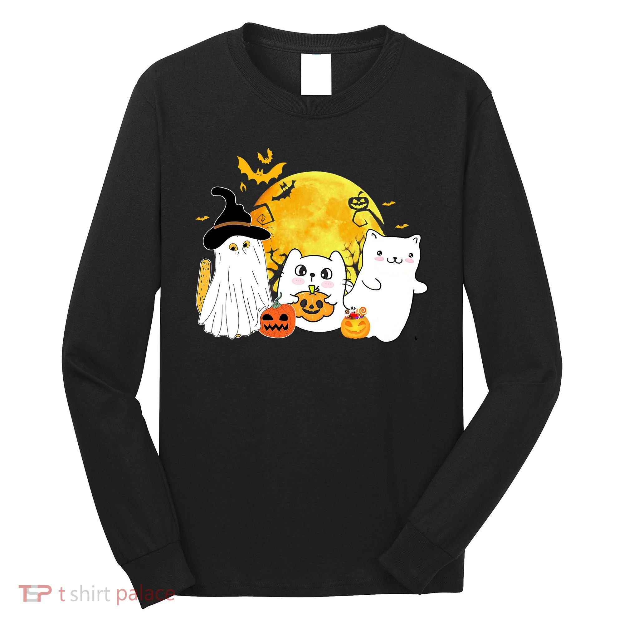 Halloween Black Cats In Ghost Costume Cute Long Sleeve Shirt