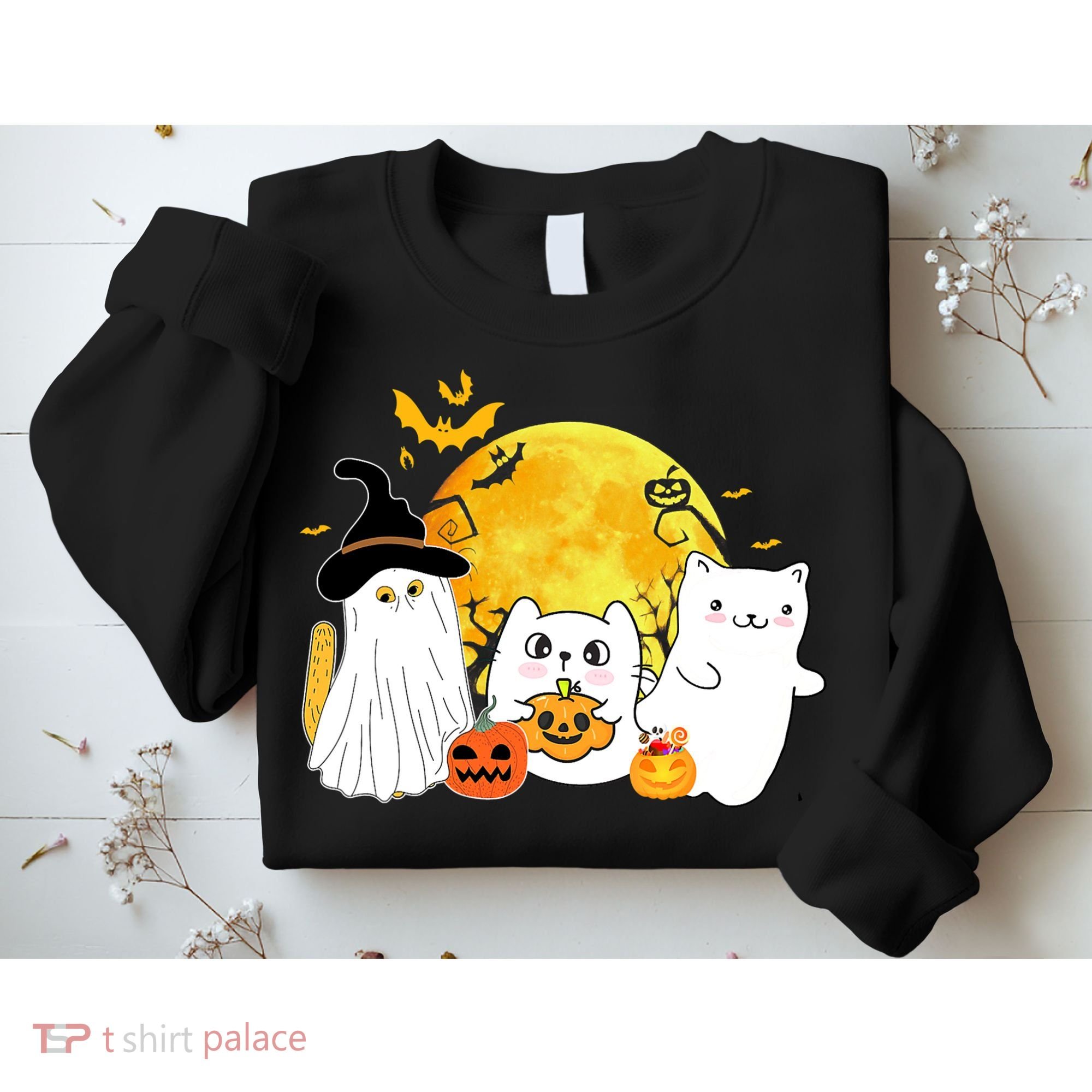 Halloween Black Cats In Ghost Costume Cute Sweatshirt