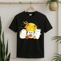 Halloween Black Cats In Ghost Costume Cute T-Shirt thumb 2
