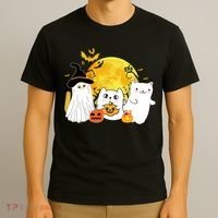 Halloween Black Cats In Ghost Costume Cute T-Shirt thumb 3