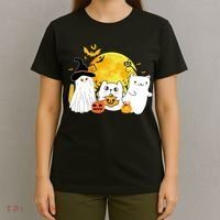 Halloween Black Cats In Ghost Costume Cute T-Shirt thumb 4