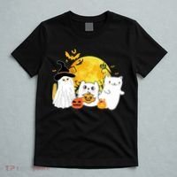 Halloween Black Cats In Ghost Costume Cute T-Shirt thumb 5