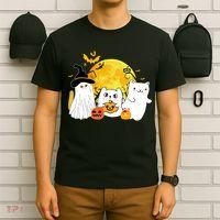 Halloween Black Cats In Ghost Costume Cute T-Shirt thumb 6