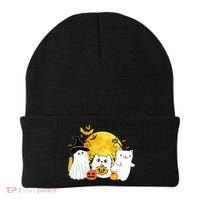 Halloween Black Cats In Ghost Costume Cute Beanie thumb 0