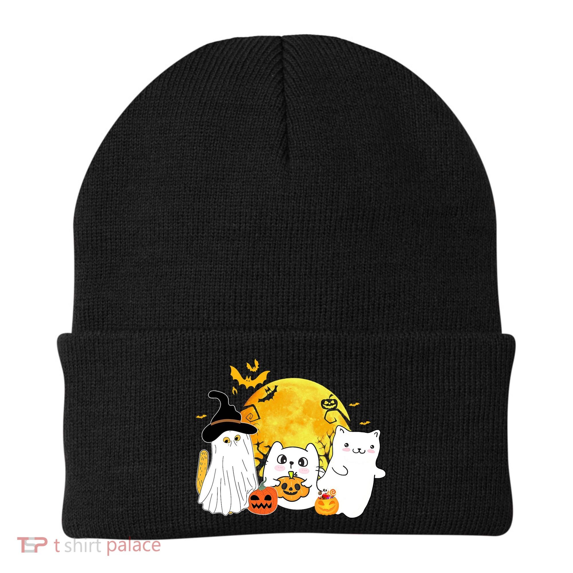 Halloween Black Cats In Ghost Costume Cute Beanie