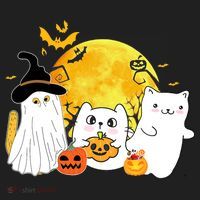 Halloween Black Cats In Ghost Costume Cute Beanie thumb 2