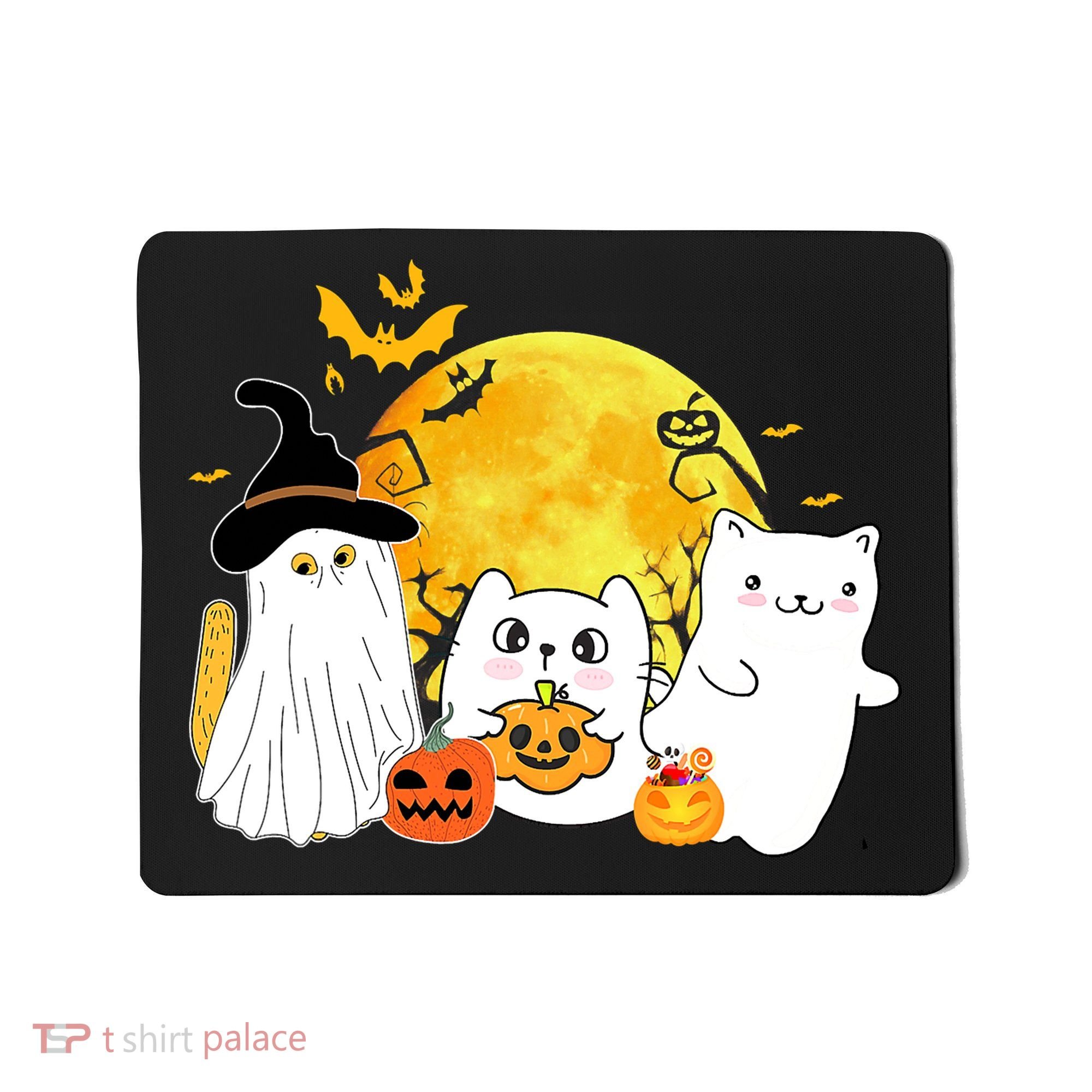 Halloween Black Cats In Ghost Costume Cute Mousepad