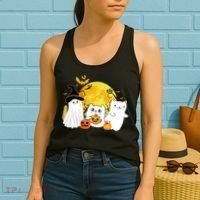 Halloween Black Cats In Ghost Costume Cute Women's Tank Top thumb 2