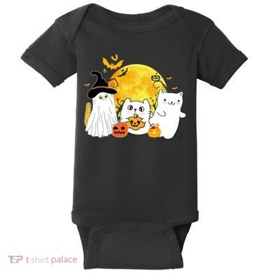 Halloween Black Cats In Ghost Costume Cute Baby Bodysuit