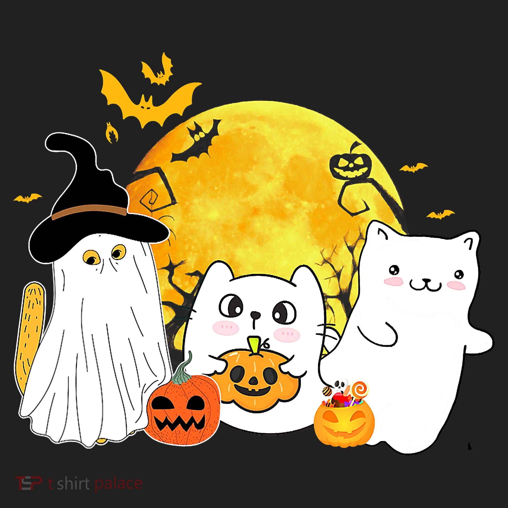 Halloween Black Cats In Ghost Costume Cute Hat