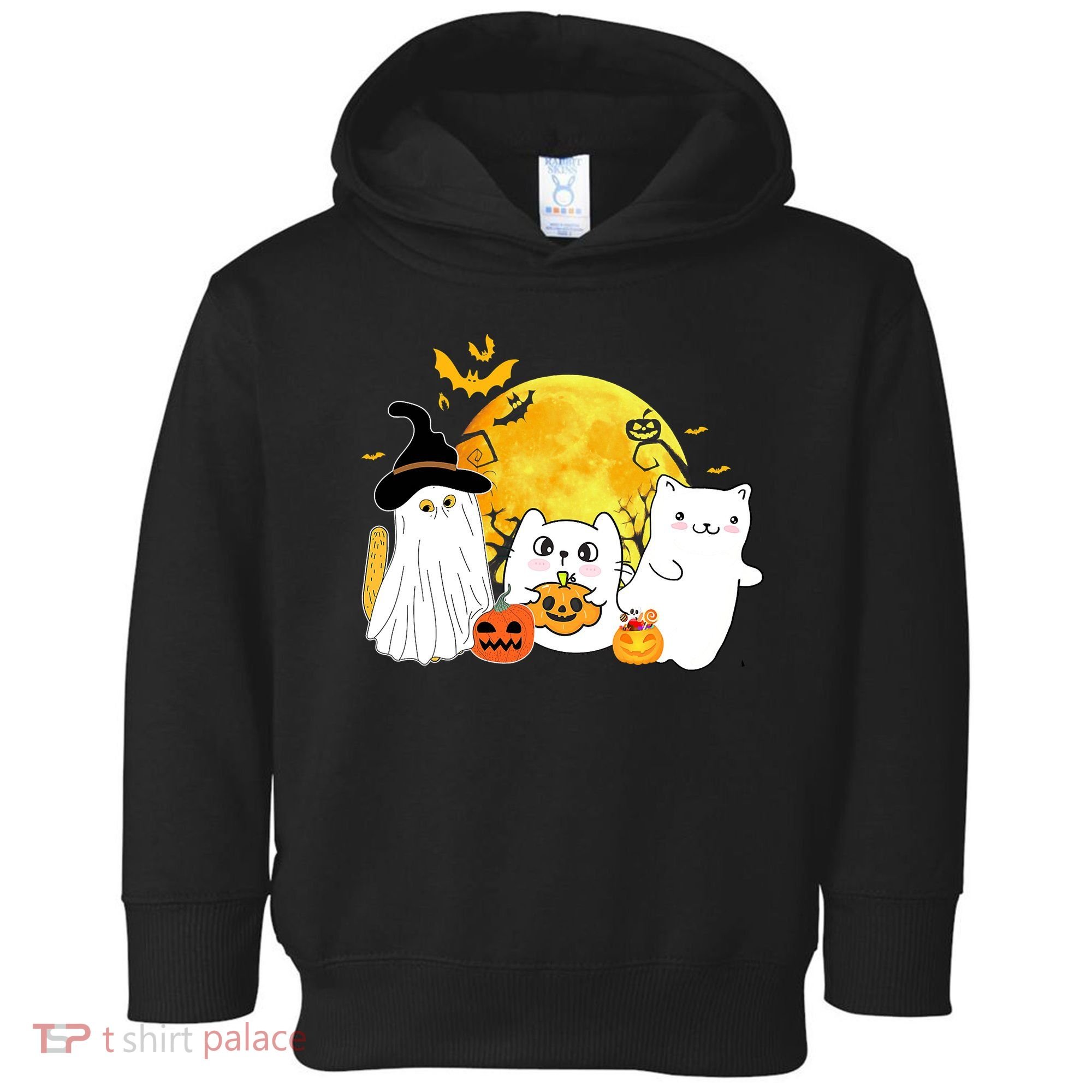 Halloween Black Cats In Ghost Costume Cute Toddler Hoodie