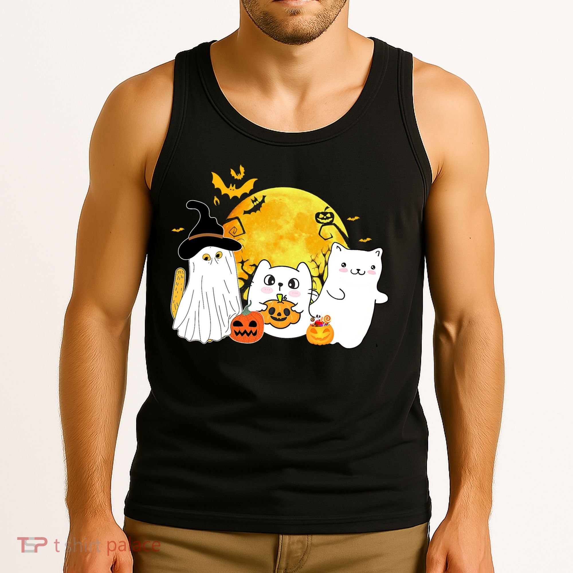Halloween Black Cats In Ghost Costume Cute Tank Top