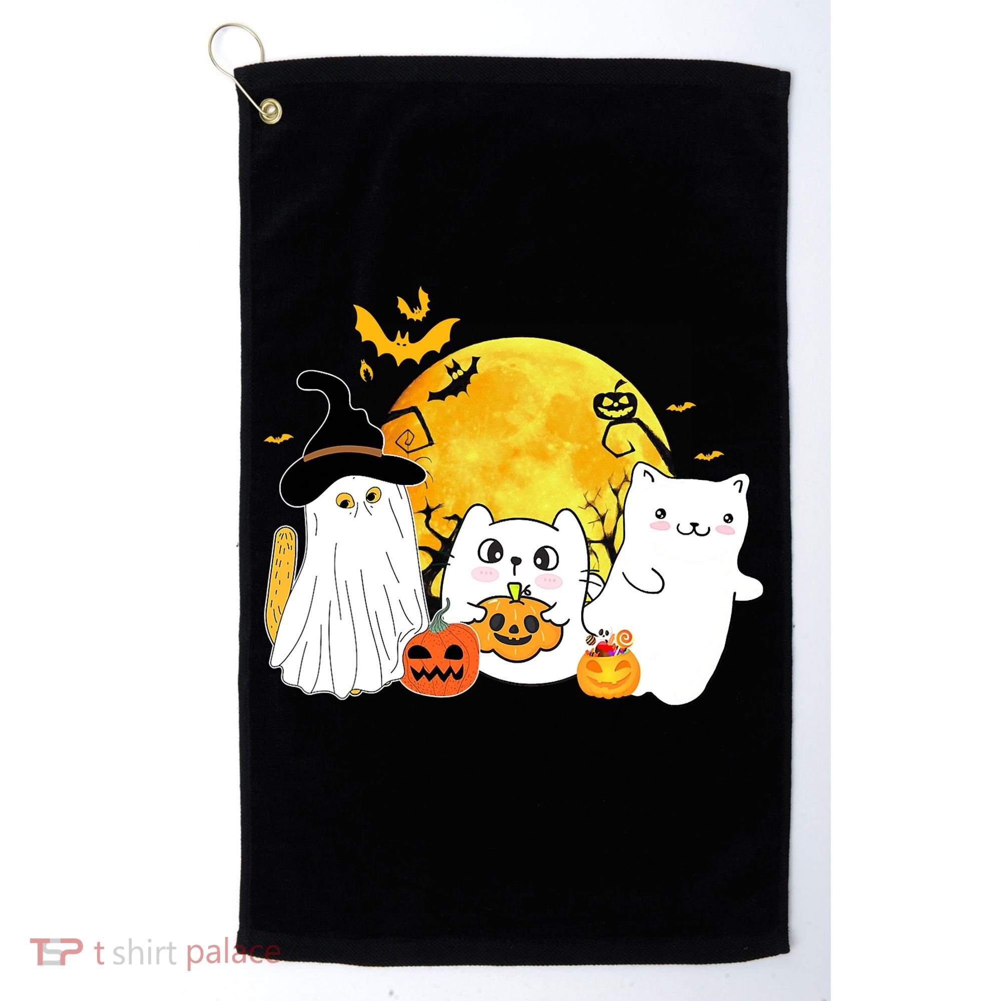Halloween Black Cats In Ghost Costume Cute Golf Towel