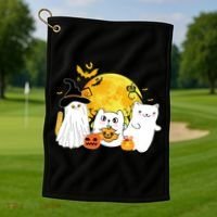 Halloween Black Cats In Ghost Costume Cute Golf Towel thumb 1