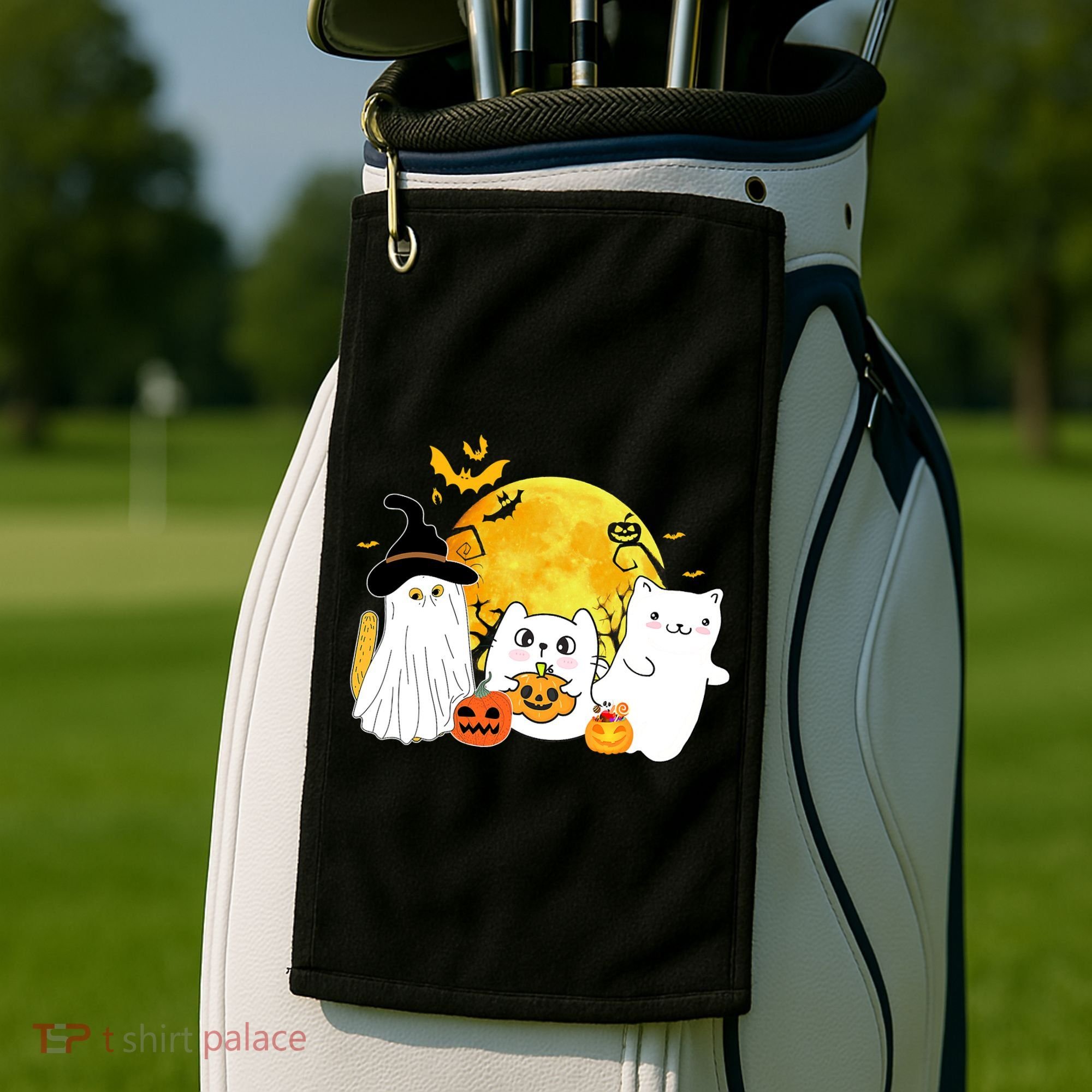 Halloween Black Cats In Ghost Costume Cute Golf Towel