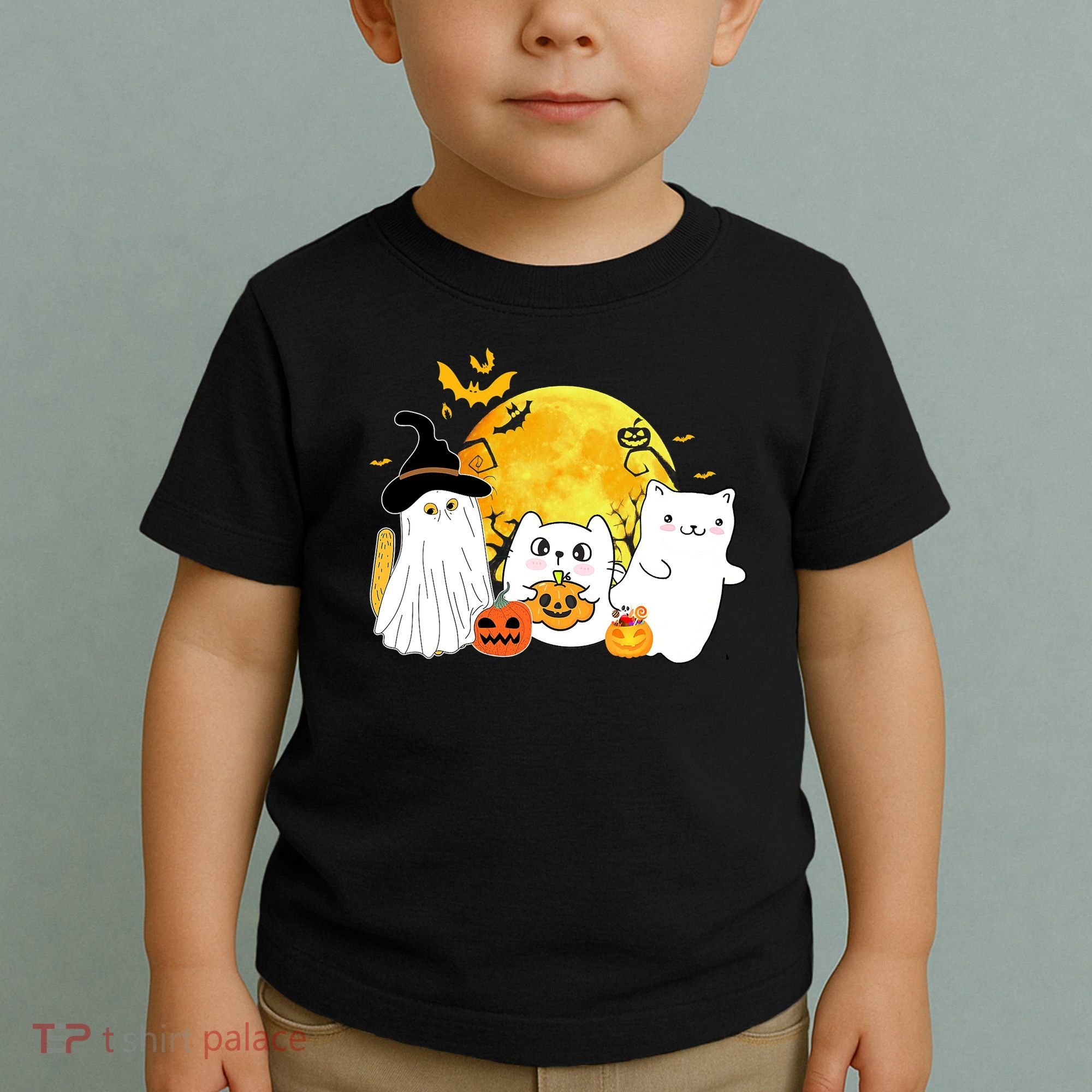 Halloween Black Cats In Ghost Costume Cute Toddler T-Shirt