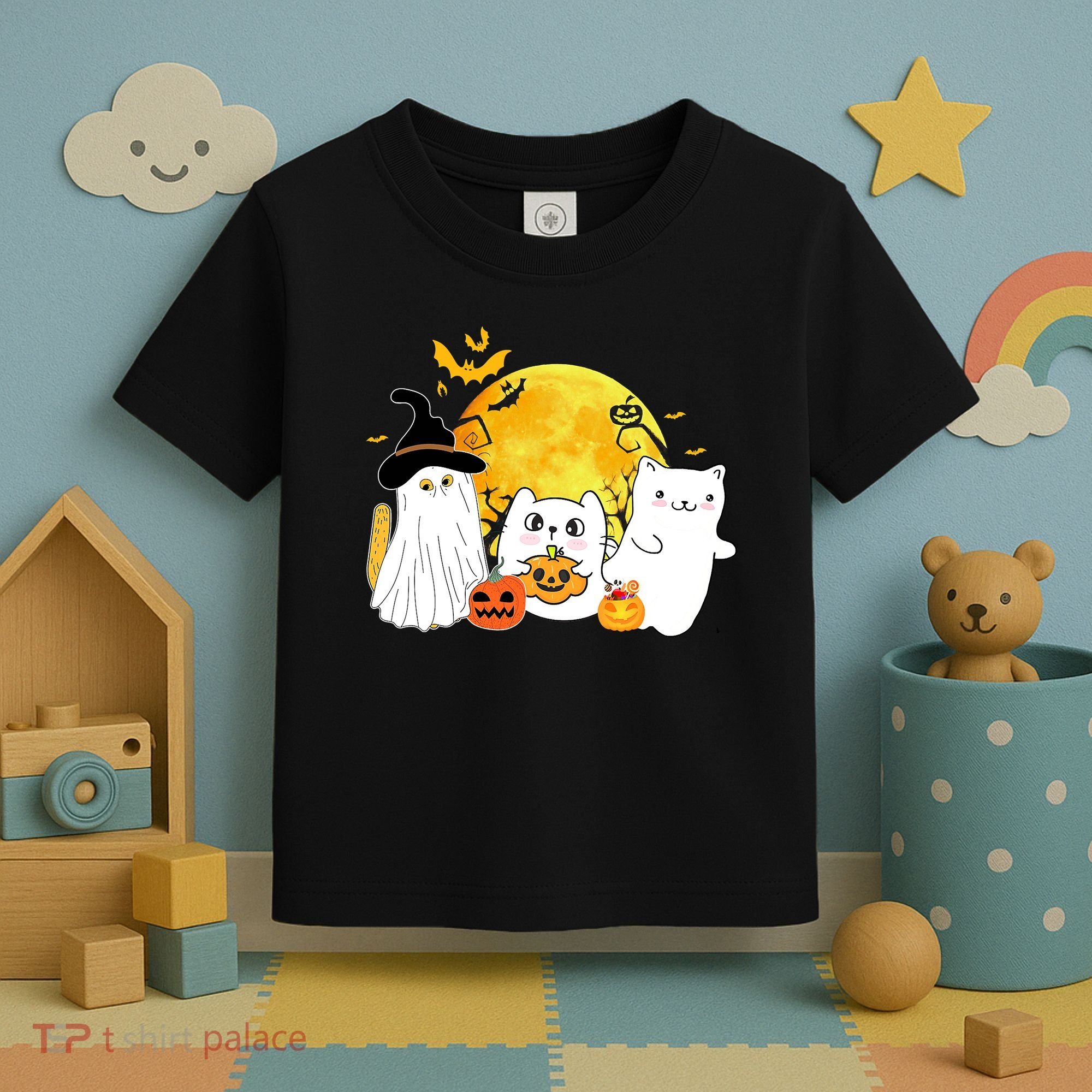 Halloween Black Cats In Ghost Costume Cute Toddler T-Shirt