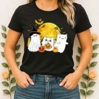 Halloween Black Cats In Ghost Costume Cute Women's T-Shirt thumb 2