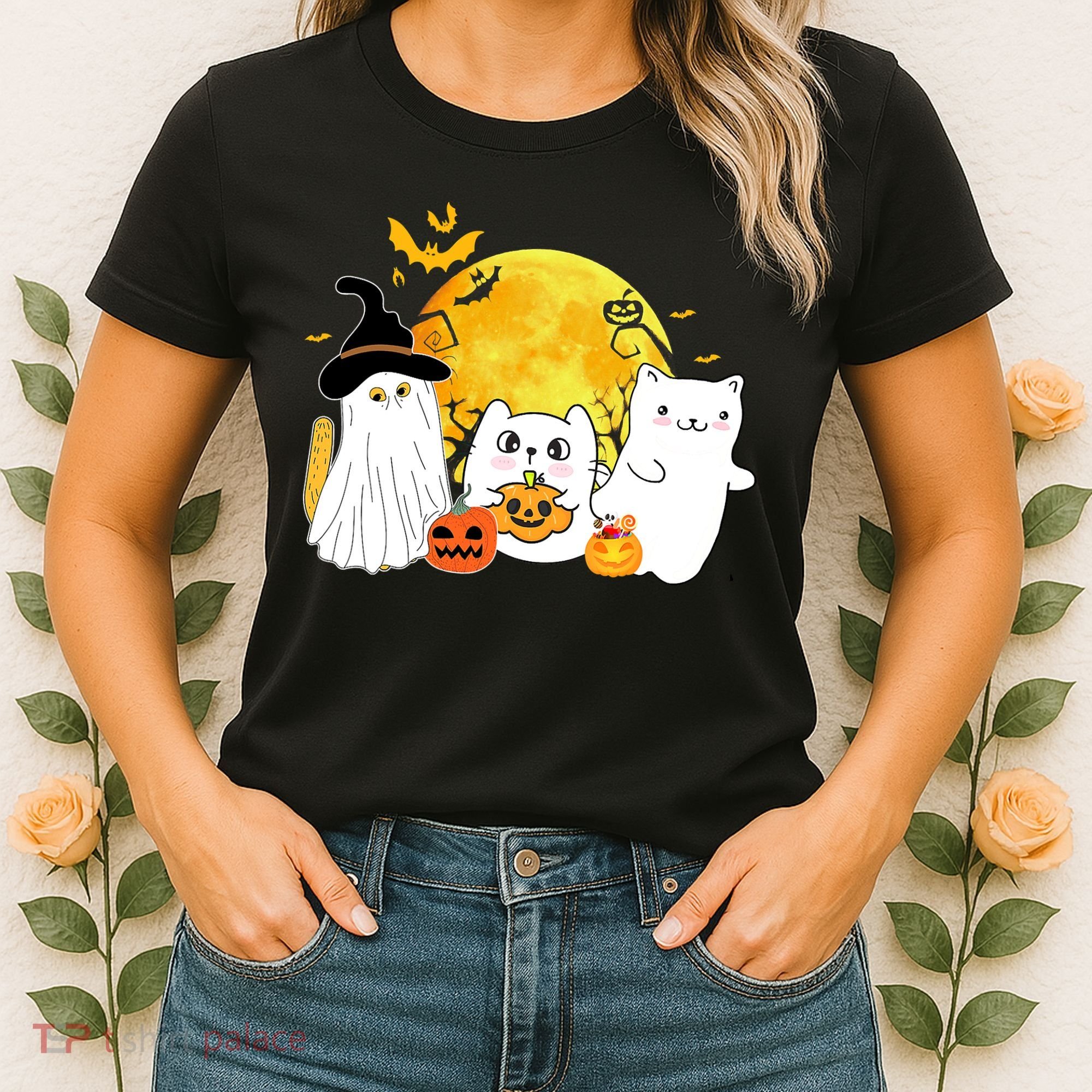 Halloween Black Cats In Ghost Costume Cute Women's T-Shirt