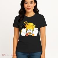 Halloween Black Cats In Ghost Costume Cute Women's T-Shirt thumb 4