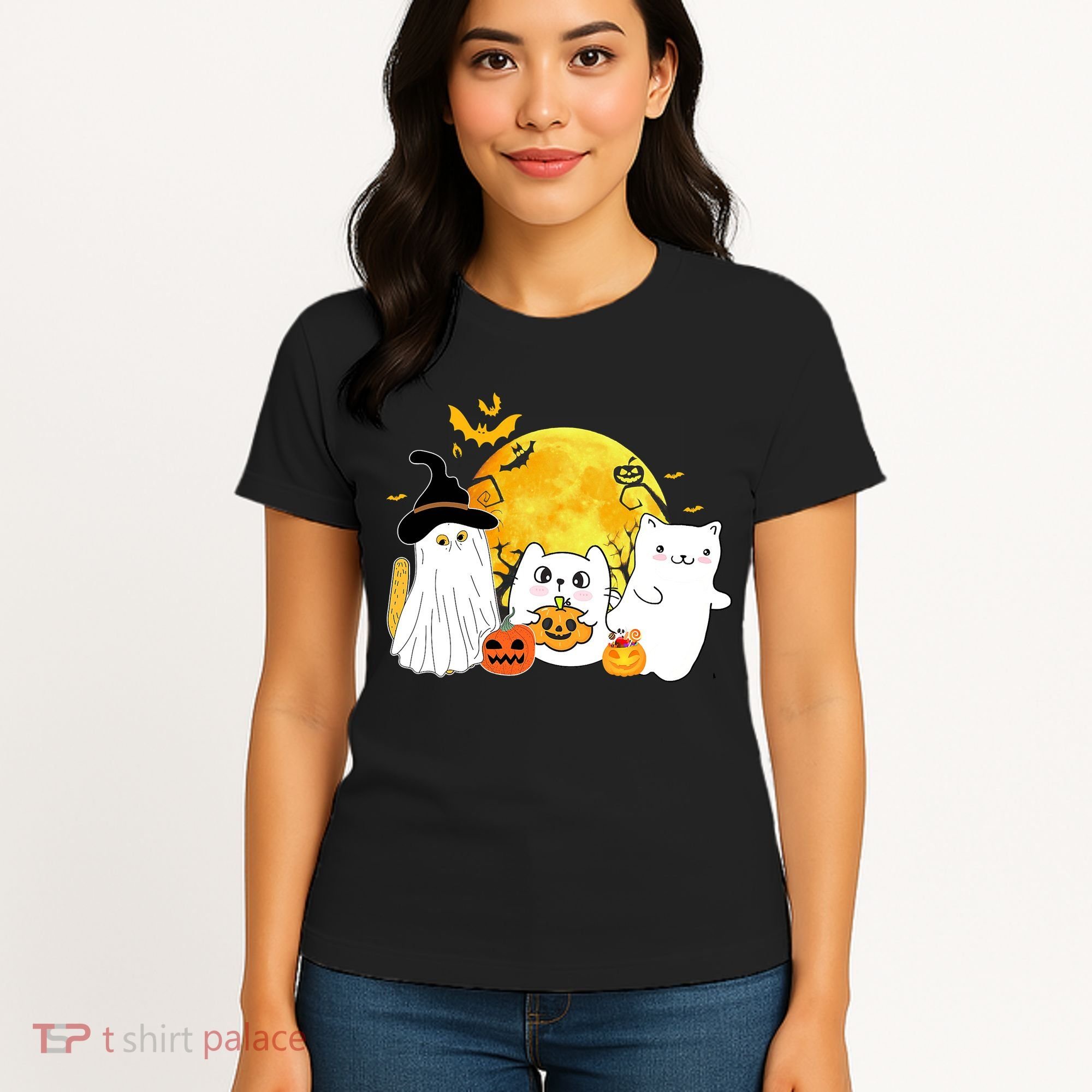 Halloween Black Cats In Ghost Costume Cute Women's T-Shirt