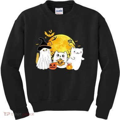 Halloween Black Cats In Ghost Costume Cute Kids Sweatshirt