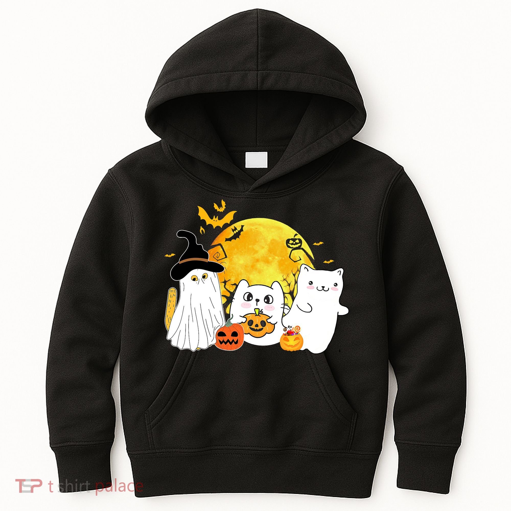 Halloween Black Cats In Ghost Costume Cute Kids Hoodie