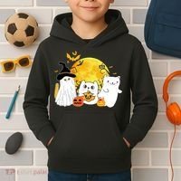 Halloween Black Cats In Ghost Costume Cute Kids Hoodie thumb 2