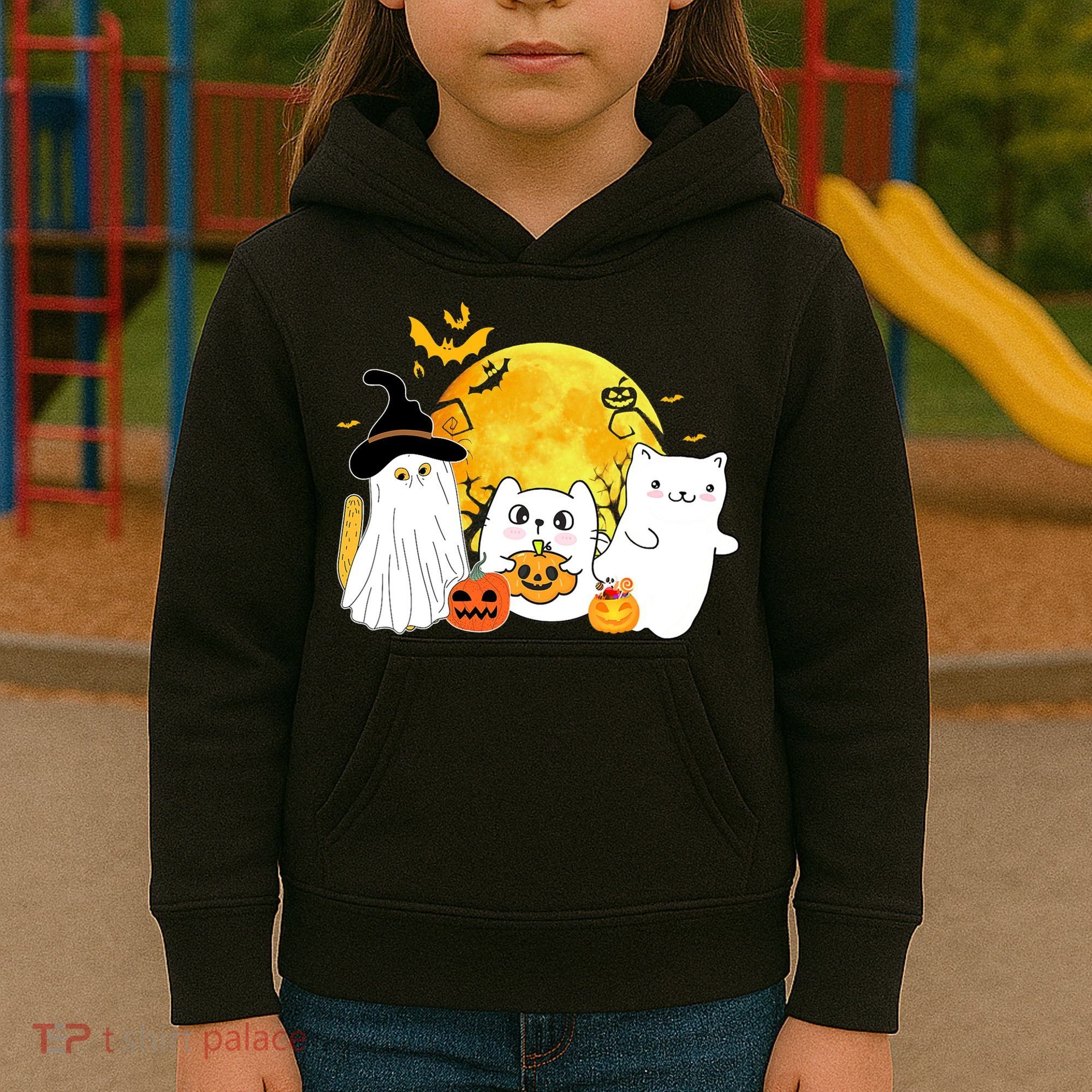 Halloween Black Cats In Ghost Costume Cute Kids Hoodie