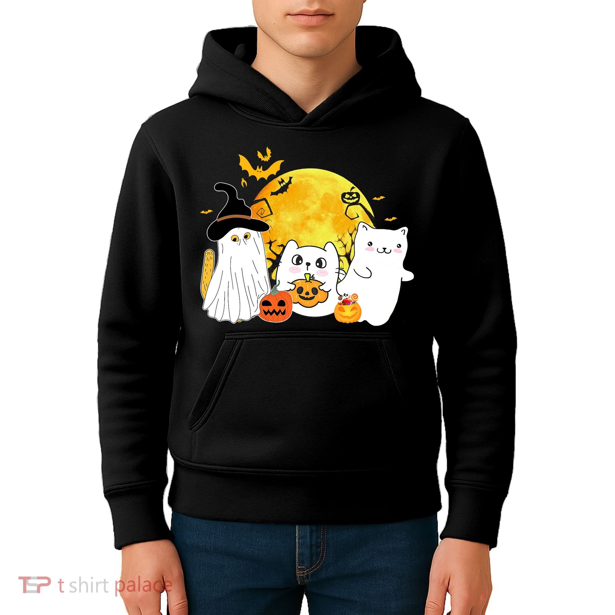 Halloween Black Cats In Ghost Costume Cute Kids Hoodie