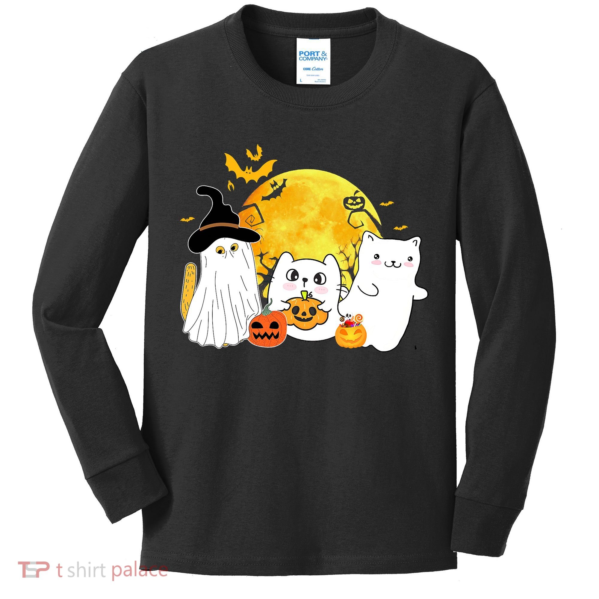 Halloween Black Cats In Ghost Costume Cute Kids Long Sleeve Shirt