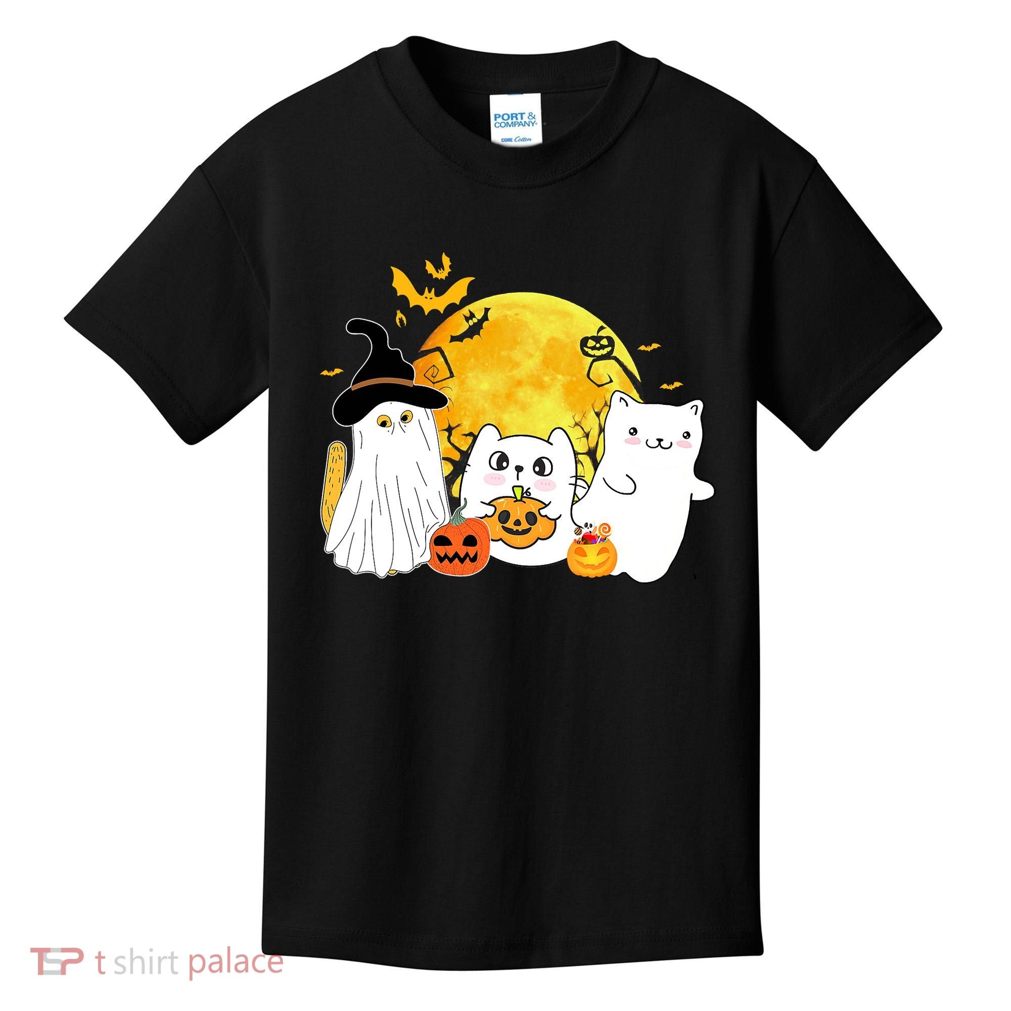 Halloween Black Cats In Ghost Costume Cute Kids T-Shirt