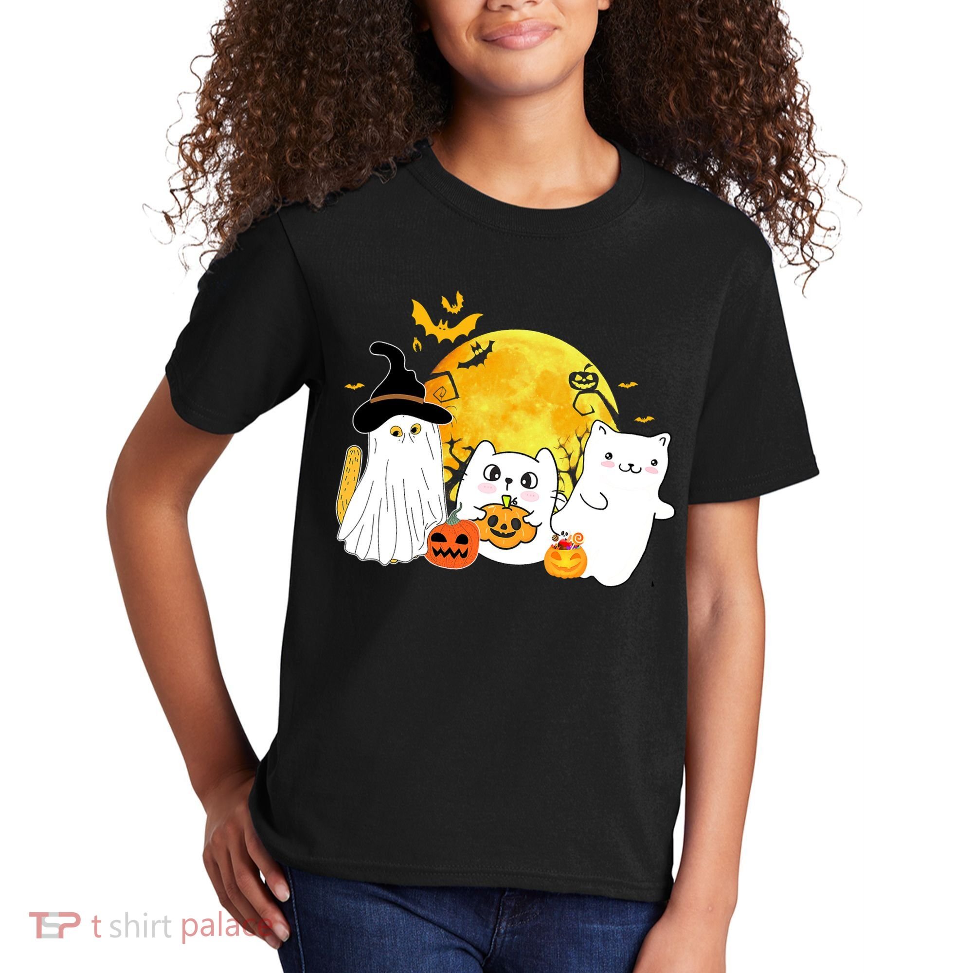 Halloween Black Cats In Ghost Costume Cute Kids T-Shirt