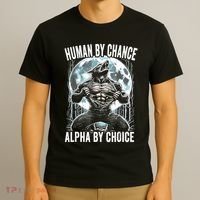 Human By Chance Alpha By Choice Funny Wolf T-Shirt thumb 3